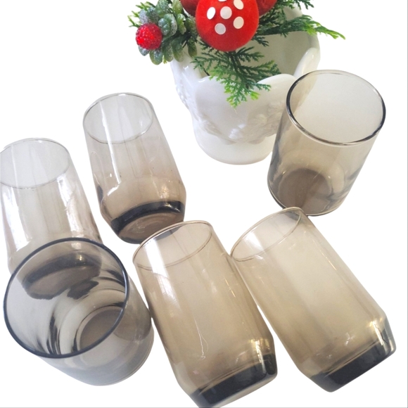 Vintage MCM Smoke Glass 8oz Juice Glasses/ Set of 6